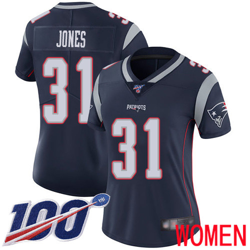 New England Patriots Football 31 100th Limited Navy Blue Women Jonathan Jones Home NFL Jersey